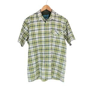 KUHL Short-Sleeve Button-Front Active Crossover Shirt in Blue/Green Plaid Size L